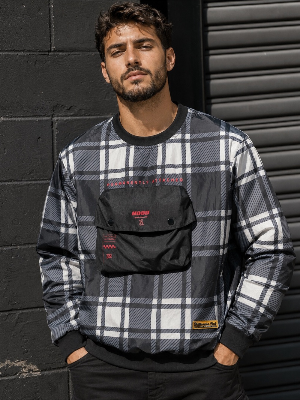 M-Society Plaid Utility Pullover Streetwear Men’s Medium